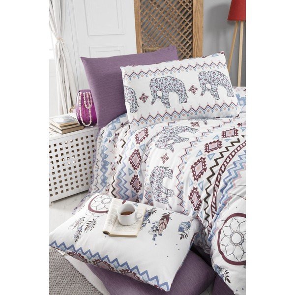 Biancheria matrimoniale estesa blu-marrone con lenzuolo Elephant - Mila Home