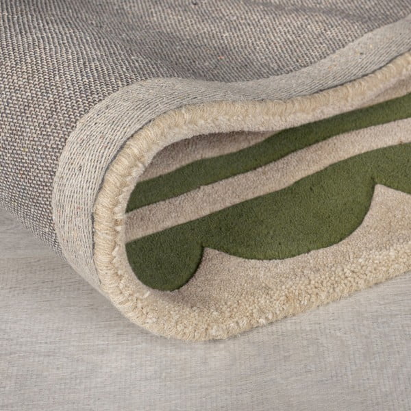 Tappeto in lana tessuto a mano di colore verde-naturale 120x170 cm Lois Scallop - Flair Rugs-image-2
