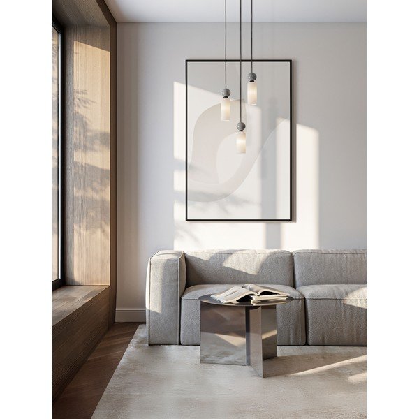 Lampadario nero opaco in pietra con paralume in vetro ø 25 cm Filomena – Nova Luce-image-2