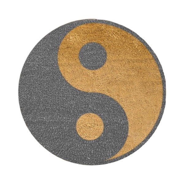 Tappeto rotondo grigio in cocco naturale, ⌀ 70 cm Yin Yang - Artsy Doormats