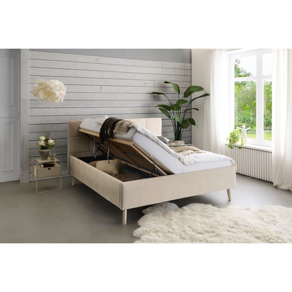 Letto matrimoniale imbottito beige con contenitore con rete inclusa 180x200 cm Nova – Meise Möbel-image-2