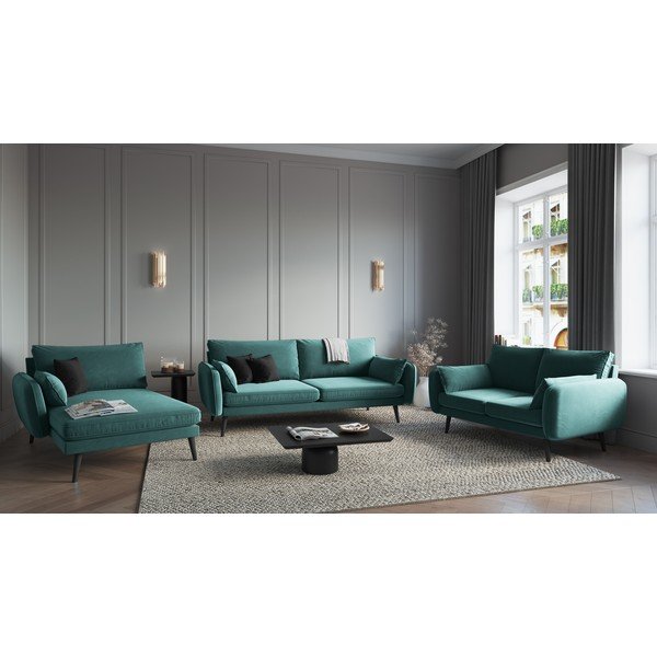 Poltrona lounge in velluto blu petrolio con gambe nere, angolo sinistro Lento - Kooko Home-image-1