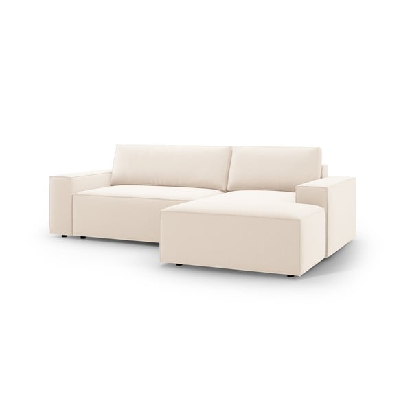 Divano angolare beige allungabile/con contenitore (con penisola a destra/con chaise lounge) con rivestimento in velluto Jodie – Micadoni -image-3