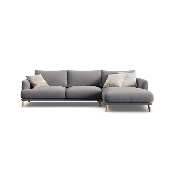 Divano angolare grigio (con penisola a destra/con chaise lounge) con rivestimento in velluto Naomi – Micadoni 