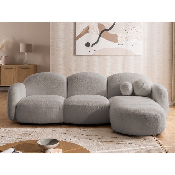 Divano angolare grigio (con penisola a destra/con chaise lounge) con rivestimento in bouclé Orbit – Ropez-image-1