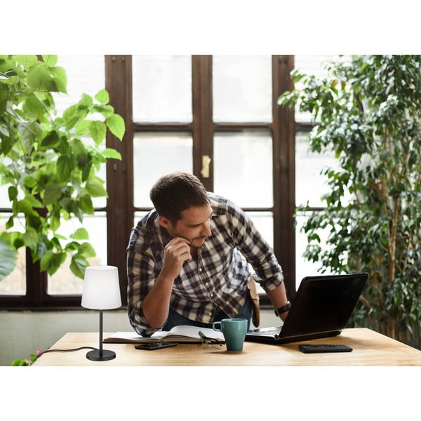 Lampada da tavolo bianca/nera con paralume in tessuto (altezza 30 cm) Eve - Fischer & Honsel-image-1