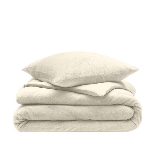 Set copripiumino e federa color crema in microflanella per letto matrimoniale/per letto esteso 3 pezzi 240x220 cm Flanou – douceur d'intérieur