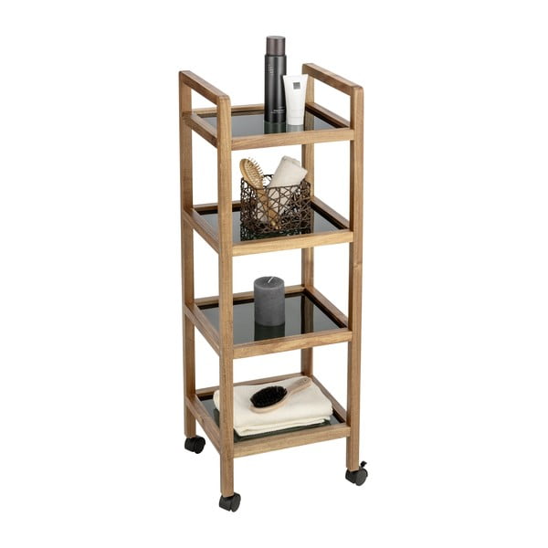 Scaffale per il bagno nero/di colore naturale in acacia massiccia 35x101,5 cm Fondi – Wenko-image-2