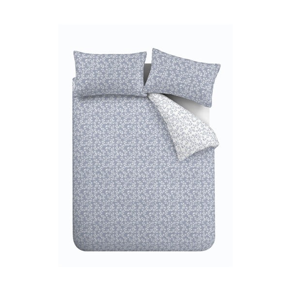 Biancheria da letto singola in cotone blu e bianco 135x200 cm Shadow Leaves - Bianca