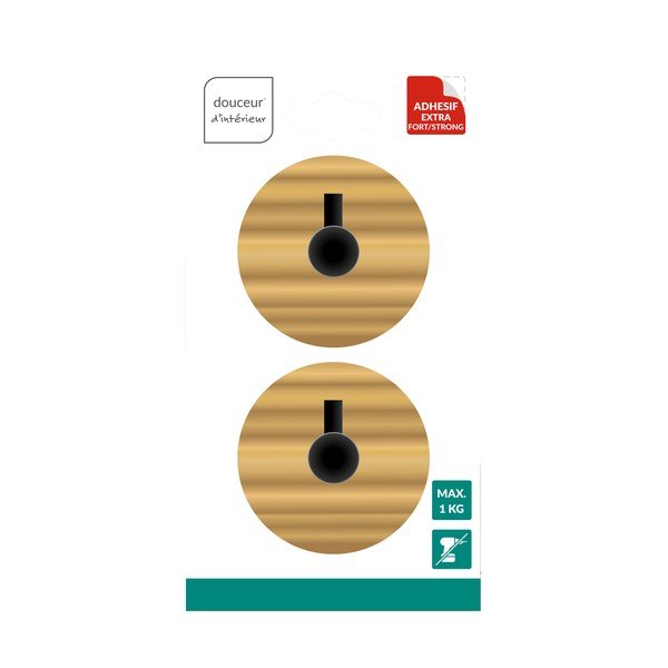 Set di ganci senza foratura di colore naturale in bambù 2 pz Fixeo – douceur d'intérieur-image-1
