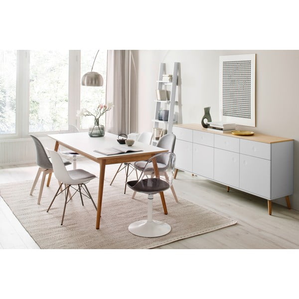 Credenza bianca a quattro ante con gambe in rovere e 4 cassetti Dot - Tenzo-image-1