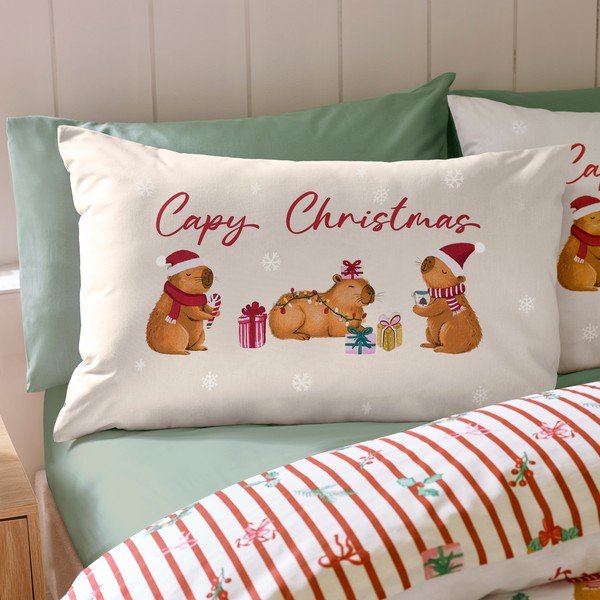 Set copripiumino e federa di colore naturale per letto singolo 135x200 cm Capy Christmas – Catherine Lansfield-image-3