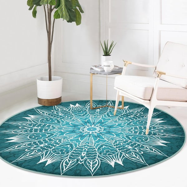 Tappeto rotondo lavabile turchese adatto per aspirapolvere robot ø 100 cm Comfort - Mila Home-image-2