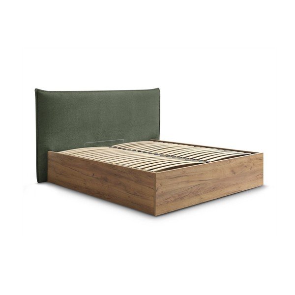 Letto matrimoniale imbottito/in truciolato verde imbottito con contenitore con rete inclusa 180x200 cm Charlie – Bobochic Paris