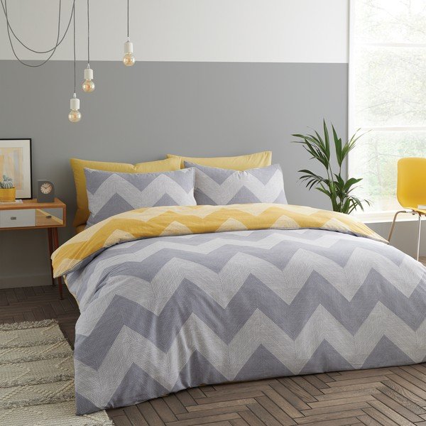 Biancheria da letto giallo-grigio 200x135 cm Chevron Geo - Catherine Lansfield-image-2
