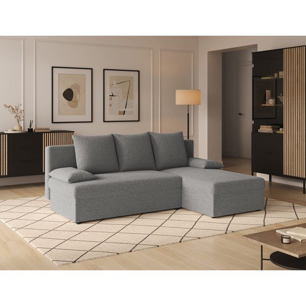 Divano angolare grigio allungabile/con contenitore con rivestimento in bouclé Gino – ELTAP-image-1
