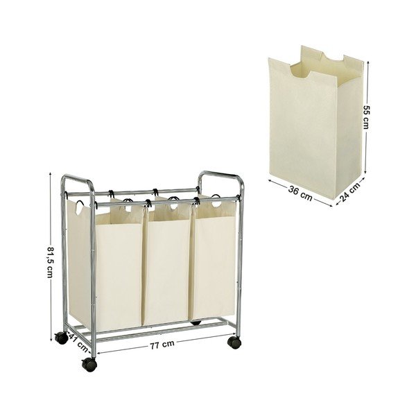 Cesto bianco con ruote e 3 segmenti per il bucato - Songmics-image-3