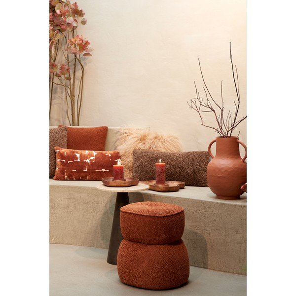 Sgabello in tessuto bouclé arancione Leyla - Light & Living-image-1