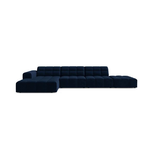 Divano angolare blu scuro (con penisola a sinistra/con chaise lounge) con rivestimento in velluto Chicago – Cosmopolitan Design