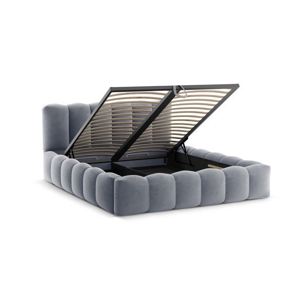 Letto matrimoniale imbottito grigio con contenitore con rete inclusa 140x200 cm Lupine – Micadoni -image-4