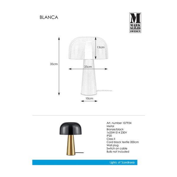 Lampada da tavolo in rame con paralume nero Blanca - Markslöjd-image-2