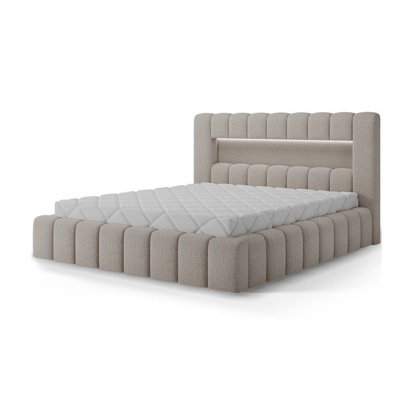 Letto matrimoniale imbottito beige con contenitore con rete inclusa 140x200 cm Lamica – ELTAP