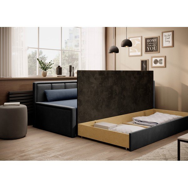 Divano blu/grigio allungabile/con contenitore e rivestimento in ciniglia 214 cm Fulgeo – ELTAP-image-3