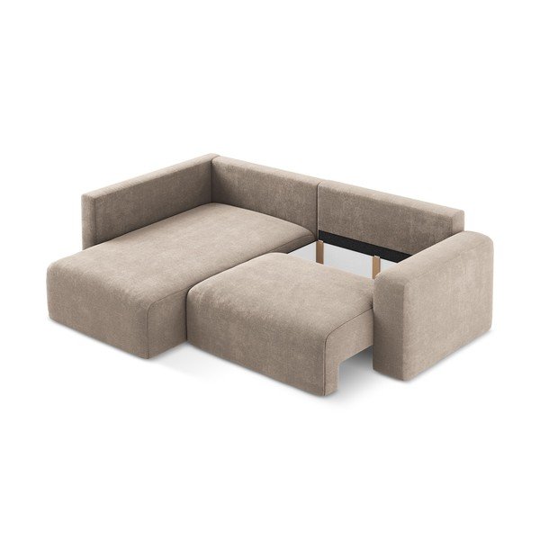 Divano angolare beige allungabile/con contenitore (con penisola a sinistra/a L) con rivestimento in ciniglia Kona – Makamii-image-4