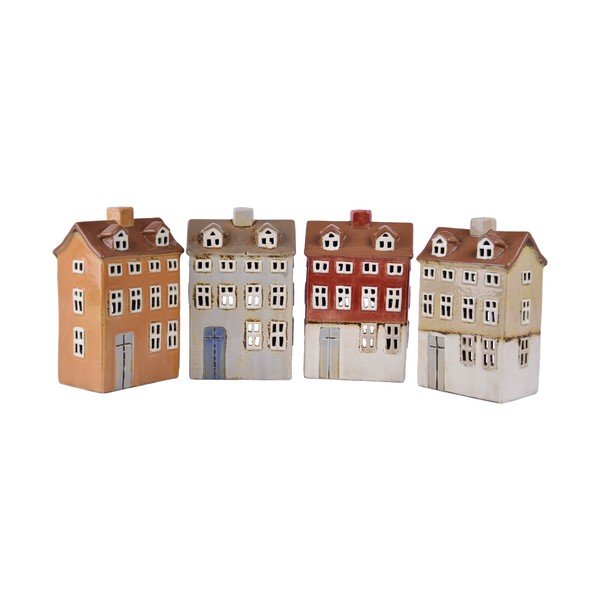Set di 4 candelieri in ceramica a forma di casa, altezza 11,8 cm - Ego Dekor