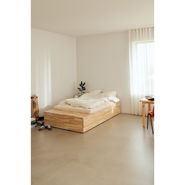 Letto matrimoniale in legno di pino con contenitore e rete in colore naturale 160x200 cm Basement Bed - Karup Design-image-1