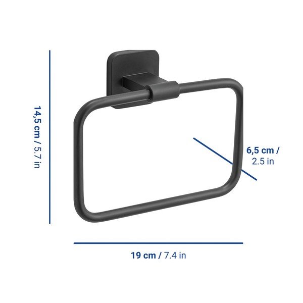 Portasciugamano senza foratura nero opaco in acciaio inox con aggancio Turbo-loc Porto – Wenko-image-1