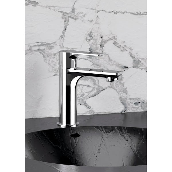 Rubinetto per lavandino in argento lucido verticale Pax – Sapho-image-1