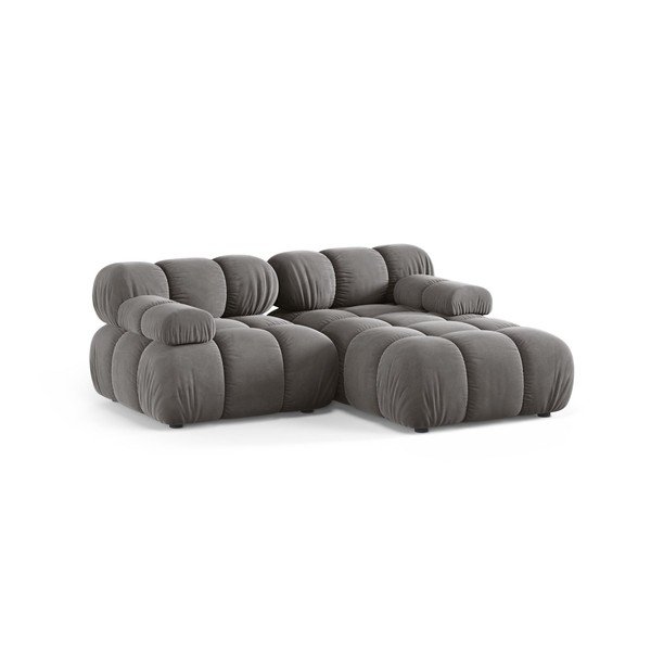 Divano angolare componibile grigio chiaro (con penisola a destra/con chaise lounge) con rivestimento in velluto – Micadoni -image-1