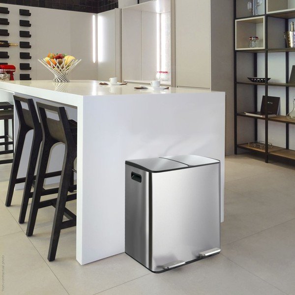 Cestino per la spazzatura color argento opaco in acciaio per raccolta differenziata/con pedale 2x20 l   Aliya – Spirella-image-1