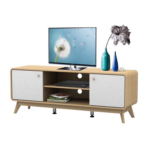 Tavolo TV in rovere decorato in bianco e naturale 140x53 cm Caitlin - Støraa-image-3