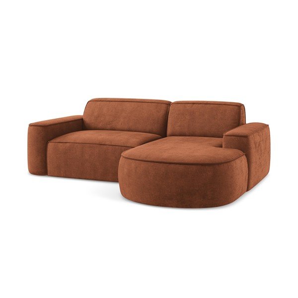 Divano angolare color terracotta (con penisola a destra/con chaise lounge) con rivestimento in ciniglia Omao – Makamii-image-4