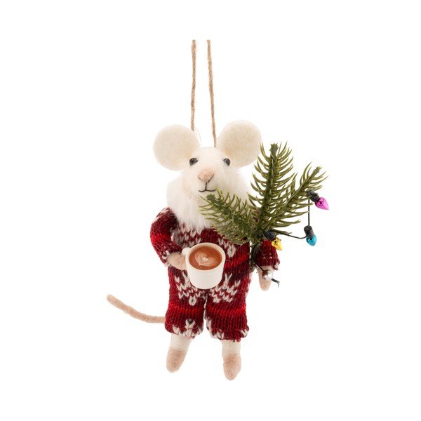 Decorazione per albero di natale in tessuto 9 cm Mouse with Coffee – Sass & Belle