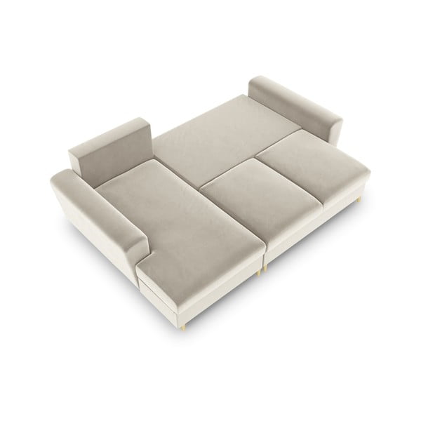 Divano angolare beige allungabile e con contenitore (con penisola a sinistra/con chaise lounge) con rivestimento in velluto Kyoto – Cosmopolitan Design-image-2
