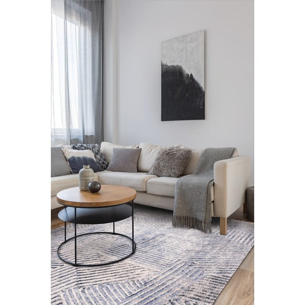 Tappeto in lana azzurro 133x180 cm Strokes - Agnella-image-1