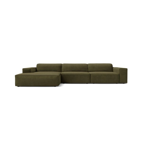 Divano angolare componibile color kaki (con penisola a sinistra/con chaise lounge) con rivestimento in velluto Jodie – Micadoni -image-2