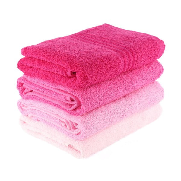 Set di 4 asciugamani in cotone rosa, 50 x 90 cm - Foutastic-image-1