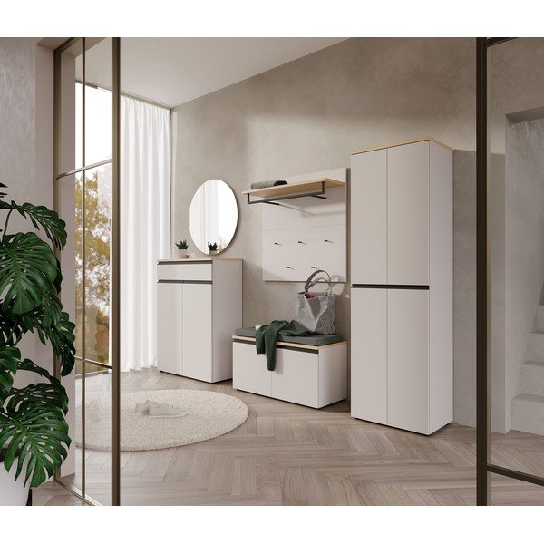 Scarpiera con seduta greige/colore naturale chiaro 96x49x41 cm Cormano – Germania-image-1
