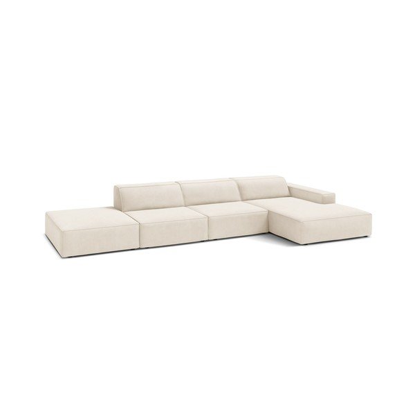 Divano angolare componibile color crema (con penisola a destra/con chaise lounge) con rivestimento in velluto Jodie – Micadoni 