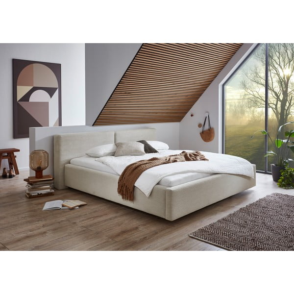 Letto matrimoniale imbottito beige con contenitore con rete inclusa 160x200 cm Cube – Meise Möbel-image-1