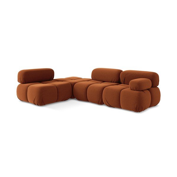 Divano angolare componibile arancione (con penisola a sinistra) con rivestimento in velluto Lokua – Makamii-image-3