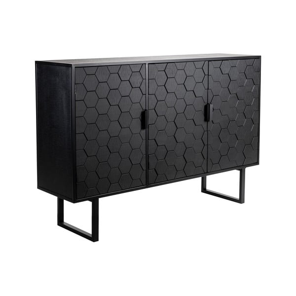 Cassettiera bassa nera in legno di pino 135x90 cm Linc - White Label-image-2