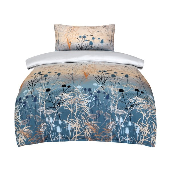 Biancheria da letto blu/beige in raso di cotone per letto singolo 140x200 cm Herbal – My House