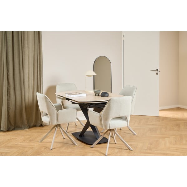 Sedia da pranzo beige in imbottito con braccioli Graham – Actona-image-2