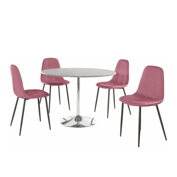 Set di tavolo da pranzo rotondo e 4 sedie rosa Terri Concrete - Støraa