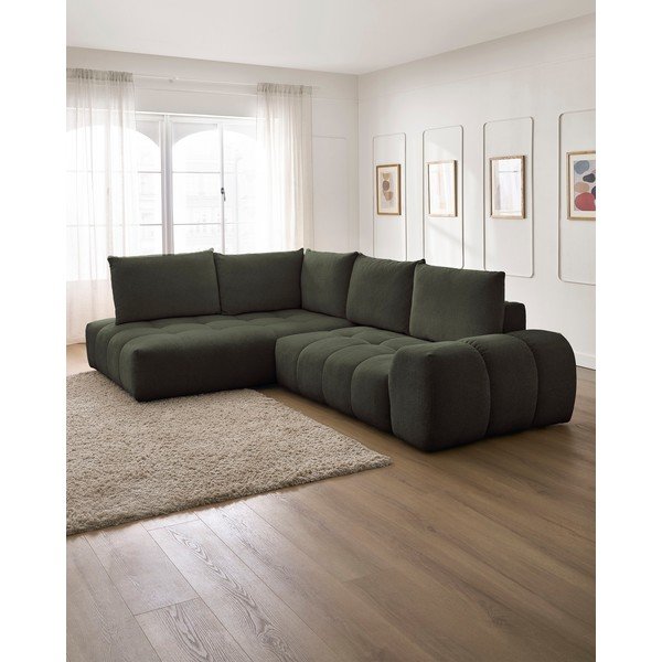 Divano angolare verde allungabile e con contenitore (penisola a sinistra/a L) con rivestimento in ciniglia Everest – Bobochic Paris-image-1